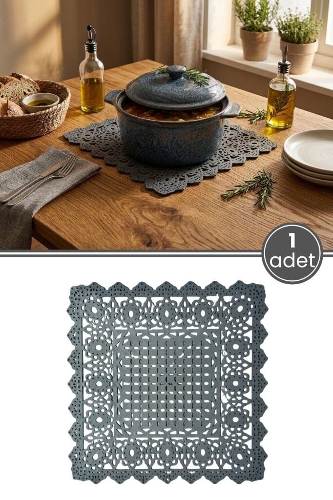 Silikon Kare Dantel Nihale 22 cm, Isıya Dayanıklı Kaymaz Tezgah Üstü Koruyucu Mat Tencere Altlığı