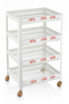 Flosoft Nostalji 4 Katlı Tekerlekli Sebzelik, Vintage Mutfak Banyo Standı, Çok Amaçlı Raf Ünitesi