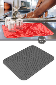 Bulaşık Kurutma Matı, Bulaşıklık - Su Toplamaz Silikon Bulaşık Altlığı Büyük Boy 44x34 cm ANTİRASİT