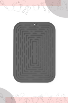 Bulaşık Kurutma Matı, Bulaşıklık - Su Toplamaz Silikon Bulaşık Altlığı Büyük Boy 44x34 cm ANTİRASİT