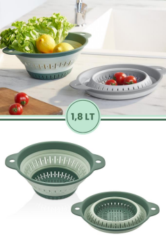Katlanabilir Yuvarlak Süzgeç 1,8 Litre YEŞİL