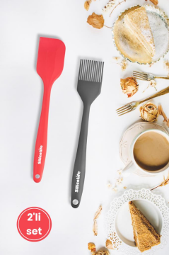 Spatula ve Fırça Seti, Isıya Dayanıklı Yanmaz Yapışmaz Silikon Spatula ve Yumurta Fırçası Set Renkli