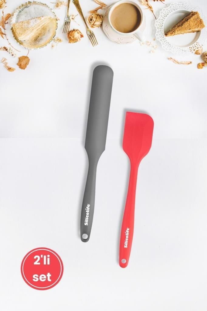 2’li Pasta Spatula Seti, Silikon Yanmaz Yapışmaz Spatula ve Çikolata Krema Reçel Sıvama Bıçağı Seti