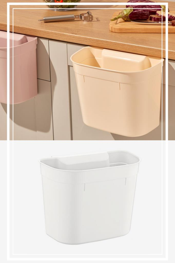 Flosoft Dolap İçi Askılı Çöp Kovası, Dolap Kapağı Asmalı Mutfak Banyo Çöp Kutusu Beyaz