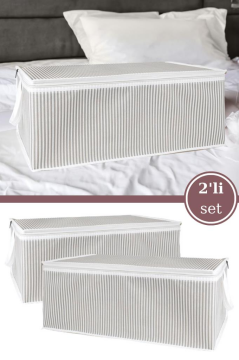 2’li Baskılı Baza Hurcu Seti, Yatak Kanepe Altı Yastık Kıyafet Çamaşır Düzenleyici (60x40xcm) 2 Adet