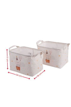 Tavşan Desenli Kulplu Dikdörtgen Bebek Çocuk Odası Düzenleyici Organizer 24x18x17 cm