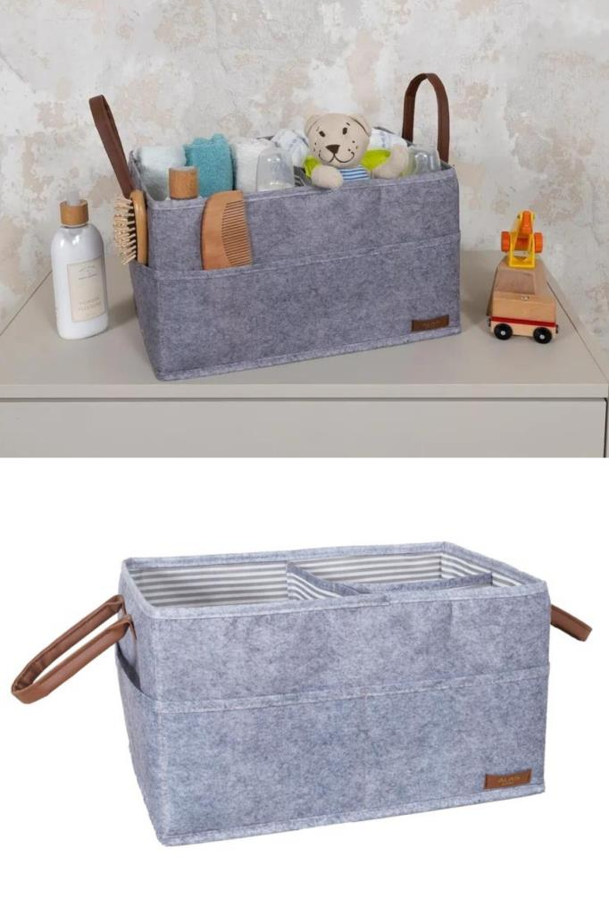 Flosoft Keçe Derili 3 Gözlü Anne Bebek Bakım Çantası, Çok Amaçlı Düzenleyici Organizer Çanta Gri