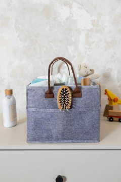 Flosoft Keçe Derili 3 Gözlü Anne Bebek Bakım Çantası, Çok Amaçlı Düzenleyici Organizer Çanta Gri