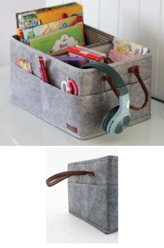 Flosoft Keçe Derili 3 Gözlü Anne Bebek Bakım Çantası, Çok Amaçlı Düzenleyici Organizer Çanta Gri