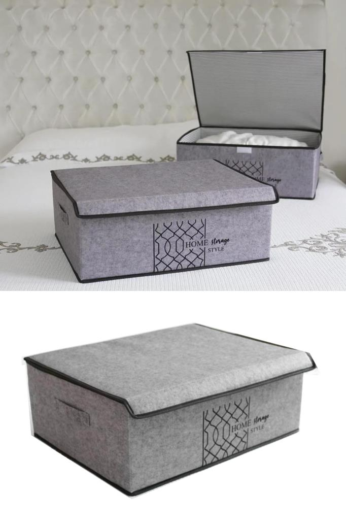 Flosoft Keçe Kapaklı Baza Hurcu, Çok Amaçlı Düzenleyici Organizer Kapaklı Kutu 50x40x19 Cm Gri