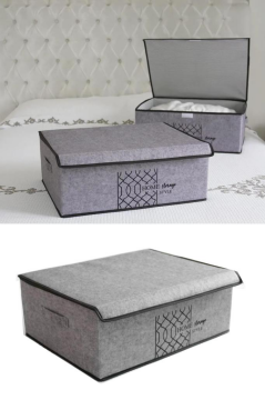 Flosoft Keçe Kapaklı Baza Hurcu, Çok Amaçlı Düzenleyici Organizer Kapaklı Kutu 50x40x19 Cm Gri