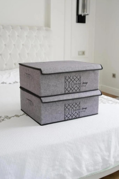 Flosoft Keçe Kapaklı Baza Hurcu, Çok Amaçlı Düzenleyici Organizer Kapaklı Kutu 50x40x19 Cm Gri