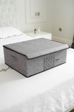 Flosoft Keçe Kapaklı Baza Hurcu, Çok Amaçlı Düzenleyici Organizer Kapaklı Kutu 50x40x19 Cm Gri