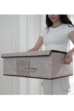 Flosoft Keçe Kapaklı Baza Hurcu, Çok Amaçlı Düzenleyici Organizer Kapaklı Kutu 50x40x19 Cm Krem
