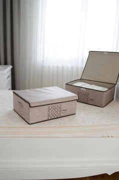 Flosoft Keçe Kapaklı Baza Hurcu, Çok Amaçlı Düzenleyici Organizer Kapaklı Kutu 50x40x19 Cm Krem