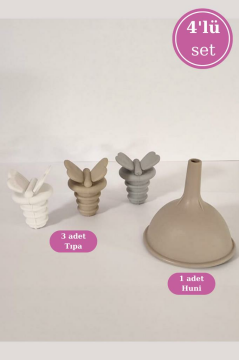 Flosoft 3 Adet Silikon Yağdanlık Şişe Tıpası ve 1 Adet Mini Huni, Pratik Yağdanlık 4’lü Set