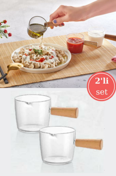 Flosoft Ahşap Saplı 2’li Mika Sosluk Takımı, Reçel Sos Baharat Kahve Yanı Sunum Seti