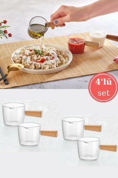 Flosoft Ahşap Saplı 4’lü Mika Sosluk Takımı, Sos Reçel Baharat Kahve Yanı Sunum Seti