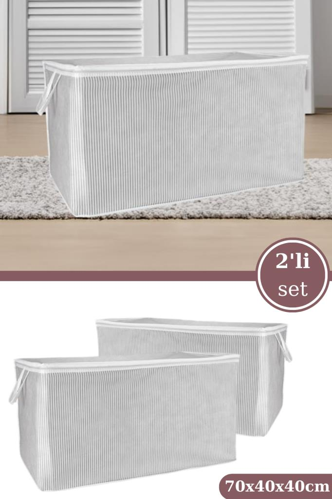 2’li Maksi Yastık Hurcu Seti, Yastık Yorgan Kıyafet Çamaşır Düzenleyici (70x40x40cm) 2 Adet