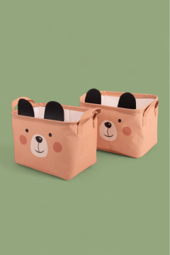 Ayıcık Desenli Bebek Çocuk Odası Düzenleyici Saklama Kutusu, Oyuncak Kirli Sepeti 3'lü Set