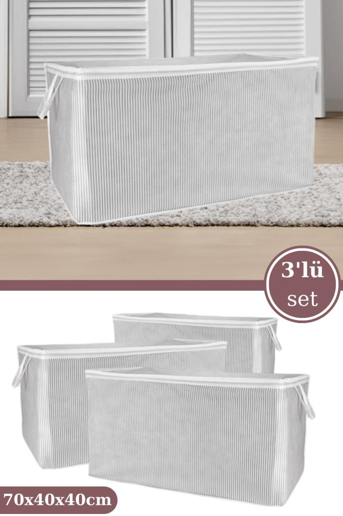 3’lü Maksi Yastık Hurcu Seti, Yastık Yorgan Kıyafet Çamaşır Düzenleyici (70x40x40cm) 3 Adet