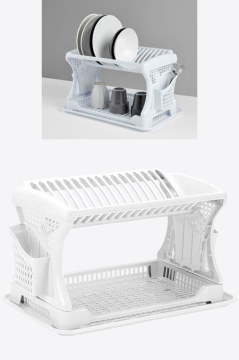 Flosoft İki Katlı Bulaşık Sepeti, Modüler Bulaşıklık Tabaklık, Bölmeli Tabak Kaşık Çatal Kurutmalık