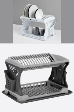 Flosoft İki Katlı Bulaşık Sepeti, Modüler Bulaşıklık Tabaklık, Bölmeli Tabak Kaşık Çatal Kurutmalık