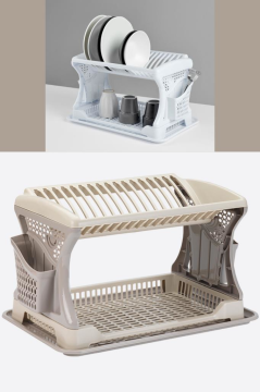 Flosoft İki Katlı Bulaşık Sepeti, Modüler Bulaşıklık Tabaklık, Bölmeli Tabak Kaşık Çatal Kurutmalık