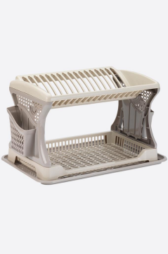 Flosoft İki Katlı Bulaşık Sepeti, Modüler Bulaşıklık Tabaklık, Bölmeli Tabak Kaşık Çatal Kurutmalık Kahve