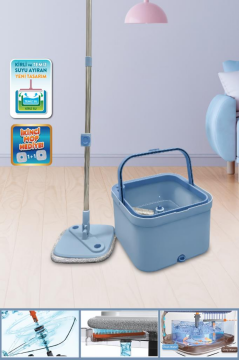 Mopigo Spin Mop Set, Mikrofiber Yer Duvar Kare Temizlik Seti + 1 Yedek Mop Bezi + Yumuşak Fırça