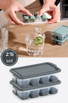Flosoft 2’li Mini Silikon Tabanlı Kapaklı Bas Çıkar Buz Kalıbı, 8 Bölmeli Yapışmaz Buzluk 2 Adet