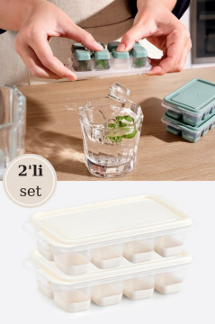 Flosoft 2’li Mini Silikon Tabanlı Kapaklı Bas Çıkar Buz Kalıbı, 8 Bölmeli Yapışmaz Buzluk 2 Adet