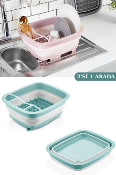 Flosoft Katlanabilir Bulaşıklık ve Badya, Akordiyon Kaşıklık Bölmeli Tabaklık Kurutmalık Badya Yeşil