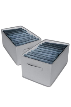 2’li Pantolon Kazak Düzenleyici Set, Elbise Kıyafet Çamaşır Saklama Kutusu Mukava Destekli (40x25cm)