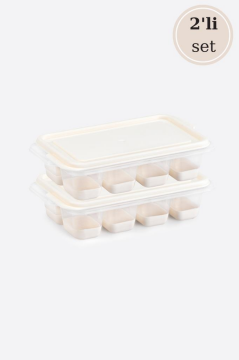 Flosoft 2’li Mini Silikon Tabanlı Kapaklı Bas Çıkar Buz Kalıbı, 8 Bölmeli Yapışmaz Buzluk 2 Adet Krem