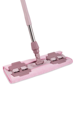 Tüm Bezlere Uyumlu Mandallı Cam Silme Mopu, Yer Duvar Fayans Silme Mopu (Yedek Mikrofiber Bez Hediyeli) Pembe