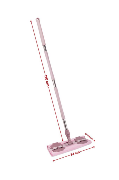 Tüm Bezlere Uyumlu Mandallı Cam Silme Mopu, Yer Duvar Fayans Silme Mopu (Yedek Mikrofiber Bez Hediyeli) Pembe
