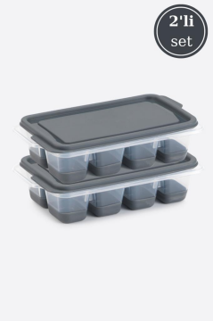 Flosoft 2’li Mini Silikon Tabanlı Kapaklı Bas Çıkar Buz Kalıbı, 8 Bölmeli Yapışmaz Buzluk 2 Adet Füme