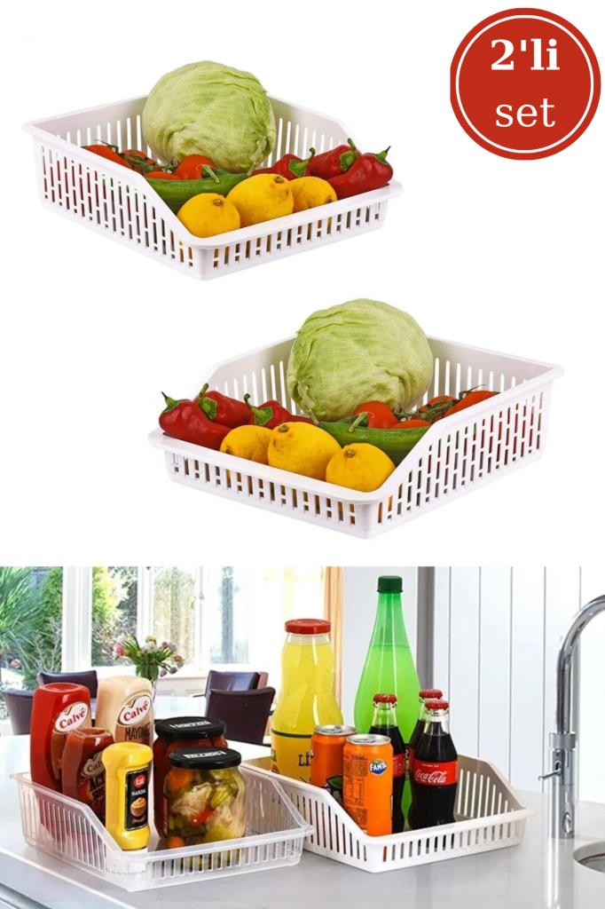 2 Adet Buzdolabı Düzenleyici, Çok Amaçlı Dolap Içi Organizer Sepet Geniş 2’li Set
