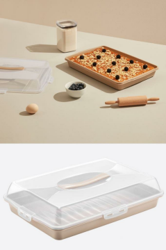 Flosoft Dikdörtgen Kek Pasta Börek Saklama Kabı, Kilitli Borcam Taşıma Kabı Büyük Boy 45cm