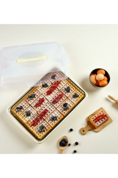 Flosoft Dikdörtgen Kek Pasta Börek Saklama Kabı, Kilitli Borcam Taşıma Kabı Büyük Boy 45cm