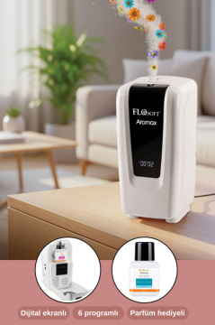 Flosoft F218 Aromax Profesyonel Ortam Parfüm Difüzörü Beyaz, Dijital Ekranlı Koku Makinesi + 1 Adet Parfüm