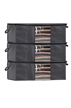 3’lü Baza Hurcu Seti Antrasit, Yatak Kanepe Altı Yastık Kıyafet Çamaşır Düzenleyici (64x45cm) 3 Adet