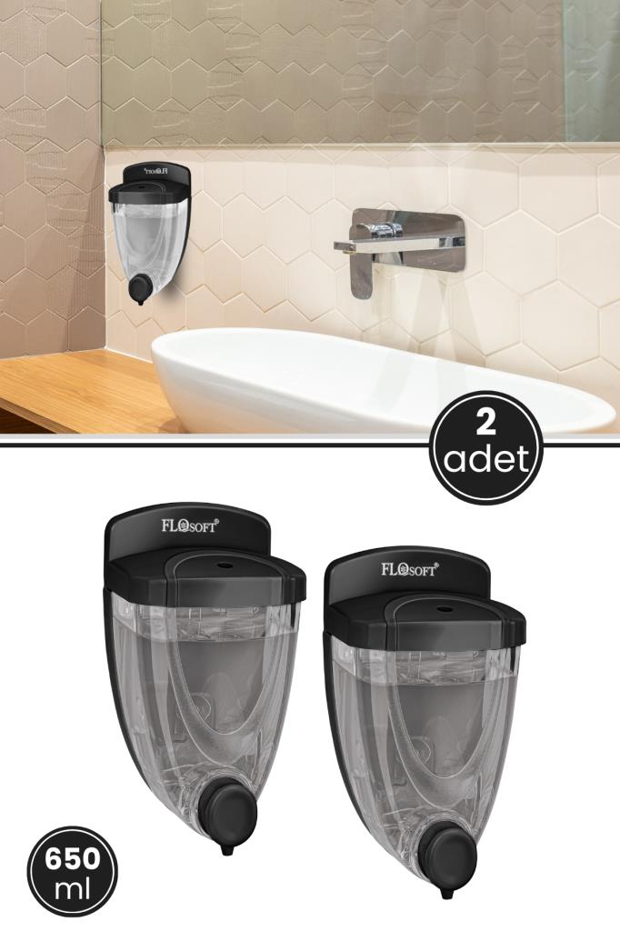 2 Adet Duvara Monte Sıvı Sabunluk F011S, Mutfak Banyo Duş Şampuan Dezenfektan Sabun Dispanseri Siyah