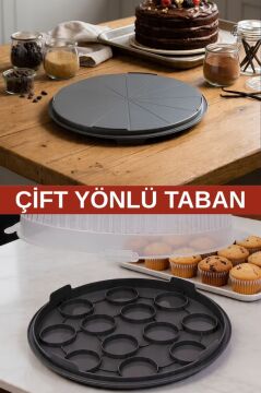 Büyük Boy Pasta Kek Muffin Saklama Taşıma Kabı; Çift Taraf Tabanlı Kilitli Kek Fanusu 34x16cm Kahve