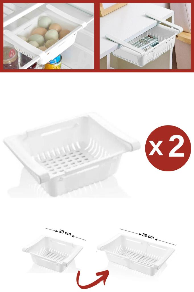 2 Adet Dolap İçi Ayarlanabilir Askılı Raf, Buzdolabı Akordiyon Süzgeçli Saklama Organizer 2 Adet