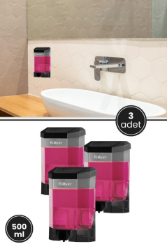 3 Adet Duvara Monte Siyah Sıvı Sabunluk F032S, Banyo Duş Şampuan Dezenfektan Sabun Dispanseri 500 ml