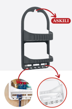 Flosoft 2 Raflı Şampuanlık, Asılabilir Vantuzlu Banyo Duş Şampuan Sabun Kozmetik Düzenleyici Beyaz Füme