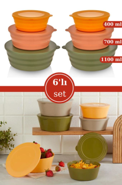 6 Adet Kapaklı Erzak Saklama Kabı, Kase Çerezlik Kahvaltılık 3 Boy 6’lı Set 2x(400ml,700ml,1100ml)