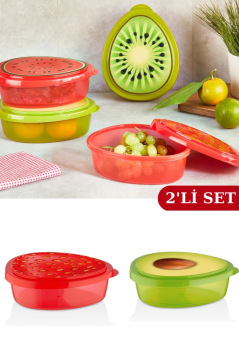 Flosoft Meyve Desenli Saklama Kabı, Kahvaltılık Kuruyemiş Kurabiye Börek Saklama Kutusu 2 ADET 800ml